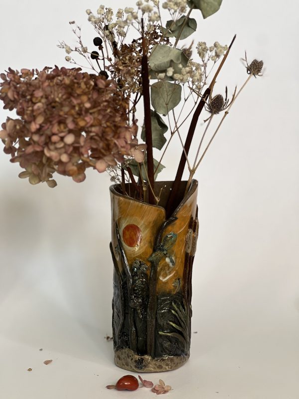 Dragonfly Clay Creations, Pottery Studio, Cornwall, Ontario, Canada, Bernadette Lapierre, Vase and Planters, transformation of a dragonfly from nymph to adult