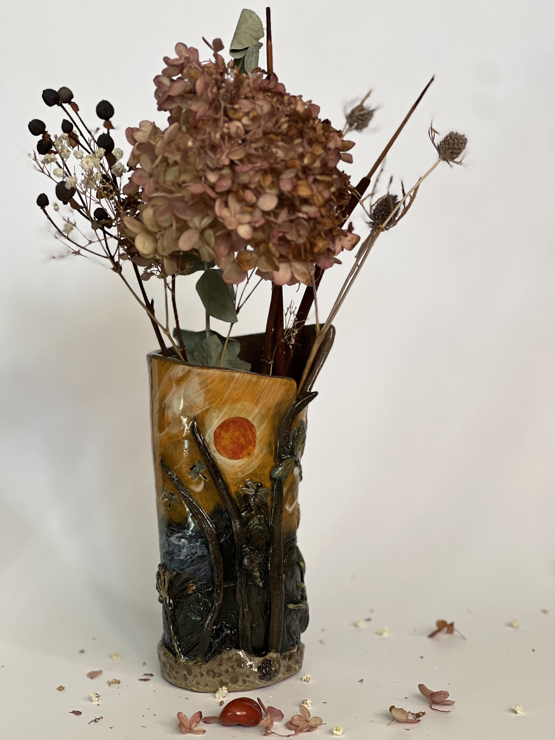 Dragonfly Clay Creations, Pottery Studio, Cornwall, Ontario, Canada, Bernadette Lapierre, Vase and Planters, transformation of a dragonfly from nymph to adult