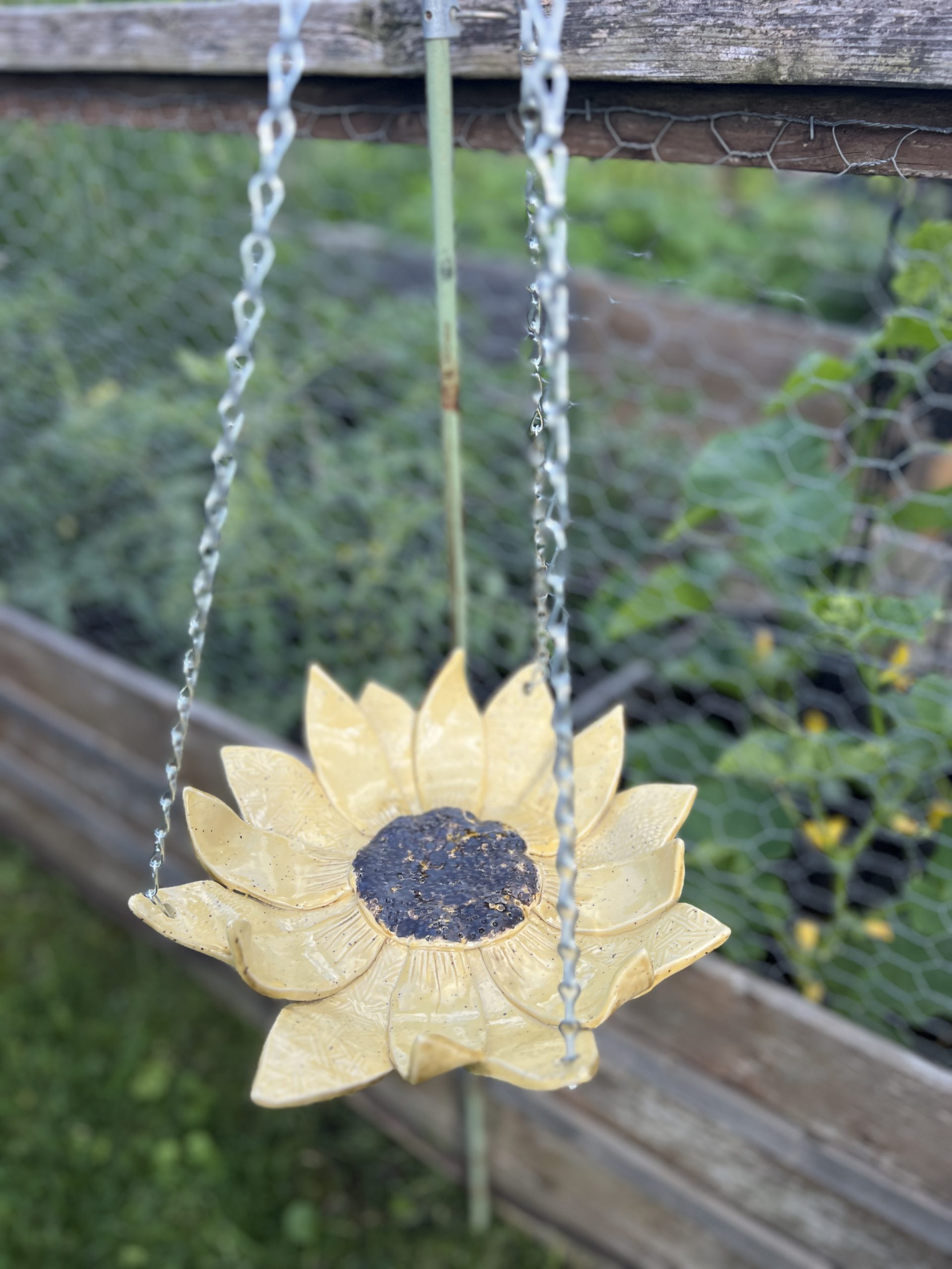 Pottery, One-of-a-kind, bird bath, sunflower, Cornwall, Ontario, Dragonfly Clay Creations, Pottery Studio