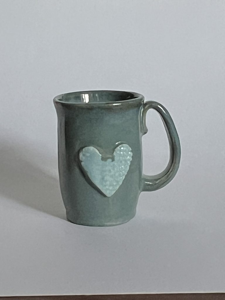 Dragonfly Clay Creations, Pottery Studio, Cornwall, Ontario, Pottery Stoneware, Ceramic Mug with Blue Heart